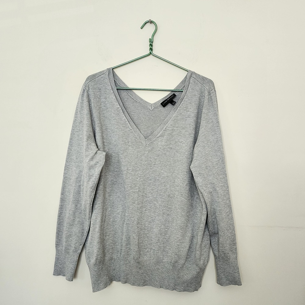 Lane Bryant Womens Heather Gray V-Neck Long Sleeve Rayon Blend Sweater 18/20